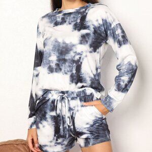 NWT Shiny Tie-Dye Round Neck Top and Shorts Lounge Set